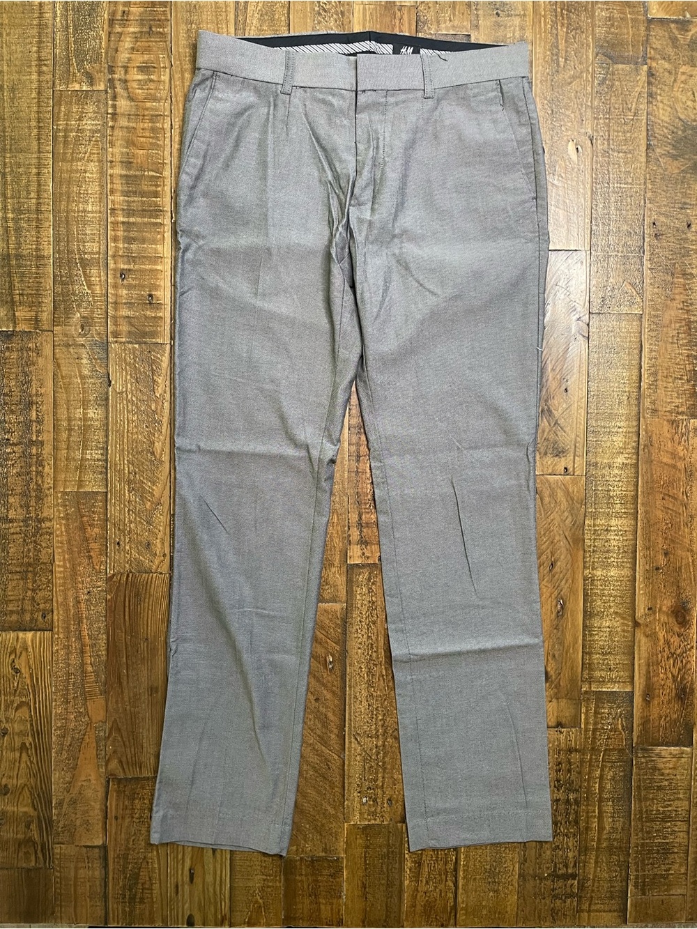 H&M Men’s Slim Fit Straight Leg Gray Solid Dress Pants Flat Front Pockets 33W